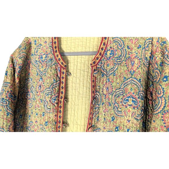 Vintage green floral print reversible quilted jacket cardigan - Picture 4 of 7